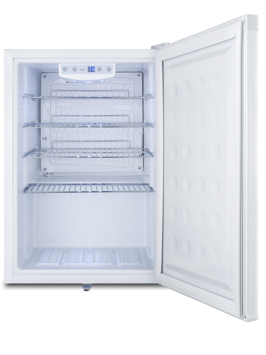 Commercially approved countertop all-refrigerator in white with digital thermostat